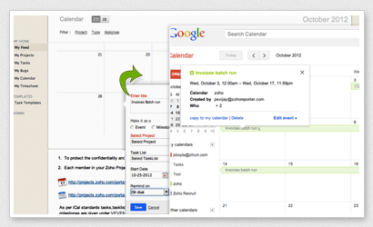 zoho with sync how google calendar to calendar Manage Projects to  Projects Finish Zoho Start from